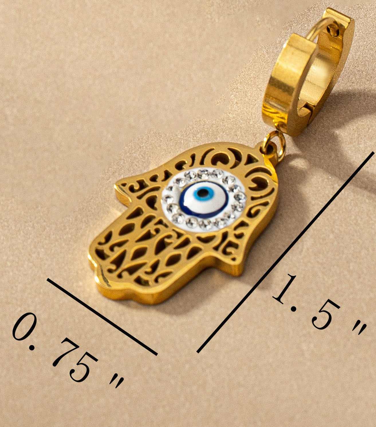 Waterproof Stainless Steel Evil Eye Hamsa Drop Earrings LA3accessories