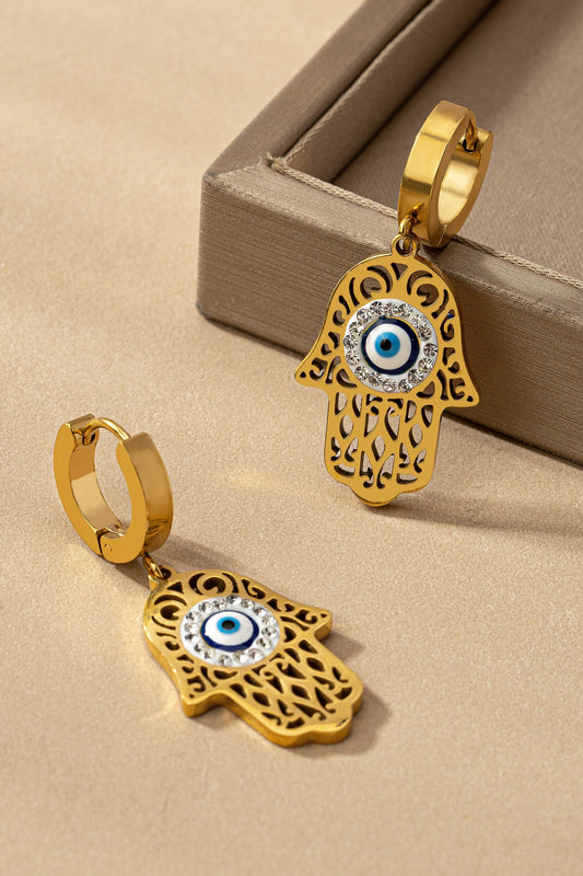 Waterproof Stainless Steel Evil Eye Hamsa Drop Earrings LA3accessories