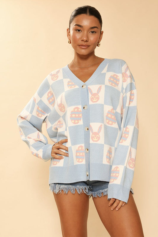 Easter Bunny Pastel Check Cardigan Miss Sparkling
