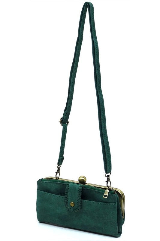 Kiss Lock Crossbody Clutch Cell Phone Faux Vegan Leather Wallet Fashion World
