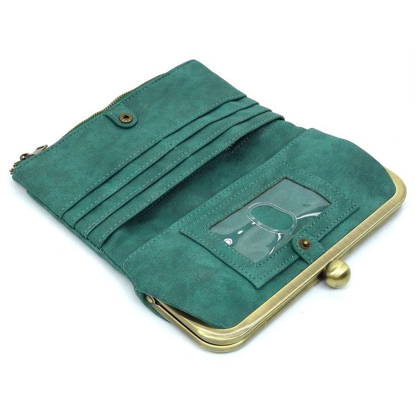 Kiss Lock Crossbody Clutch Cell Phone Faux Vegan Leather Wallet Fashion World