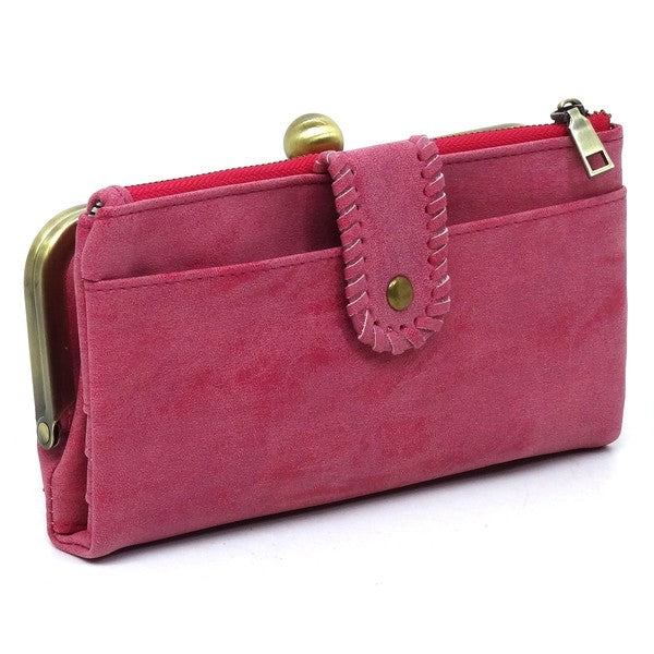 Kiss Lock Crossbody Clutch Cell Phone Faux Vegan Leather Wallet Fashion World