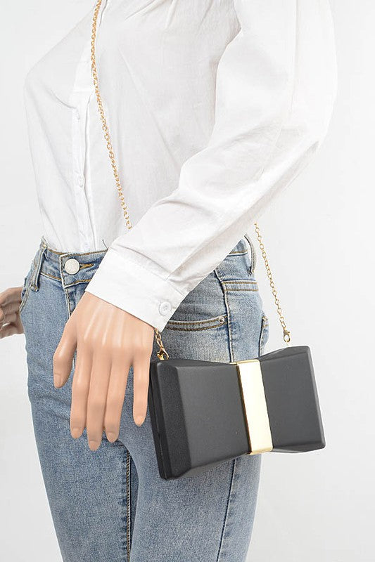 Gold Trim Iconic Bow Inspired Box Clutch Artini Accessories