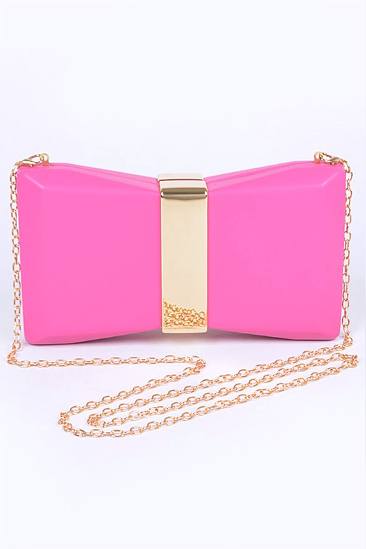 Gold Trim Iconic Bow Inspired Box Clutch Artini Accessories