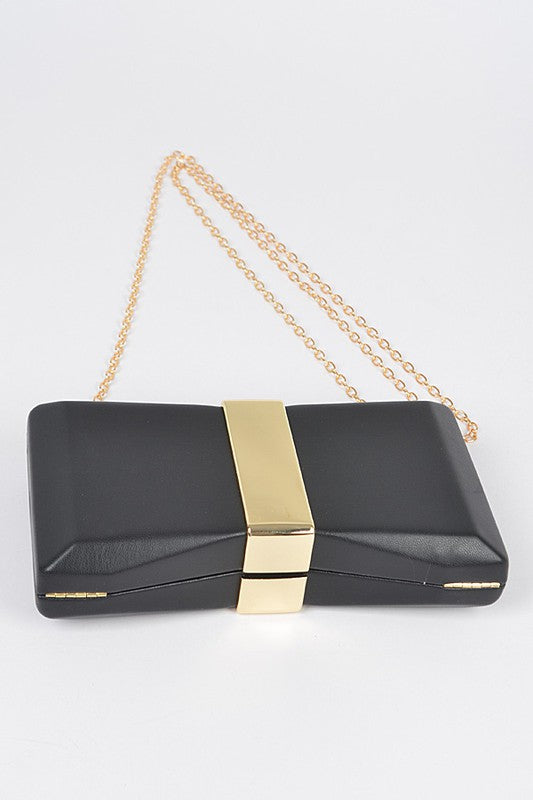 Gold Trim Iconic Bow Inspired Box Clutch Artini Accessories