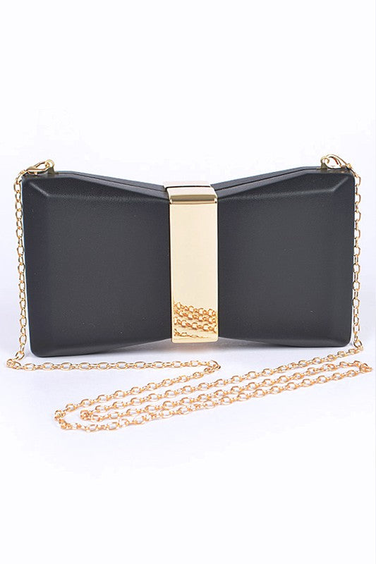 Gold Trim Iconic Bow Inspired Box Clutch Artini Accessories