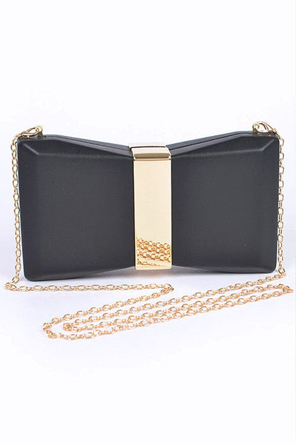 Gold Trim Iconic Bow Inspired Box Clutch Artini Accessories