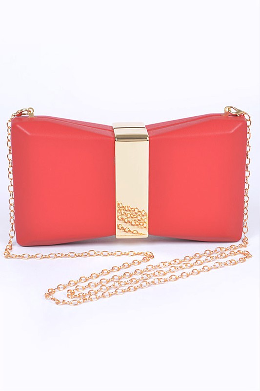 Gold Trim Iconic Bow Inspired Box Clutch Artini Accessories