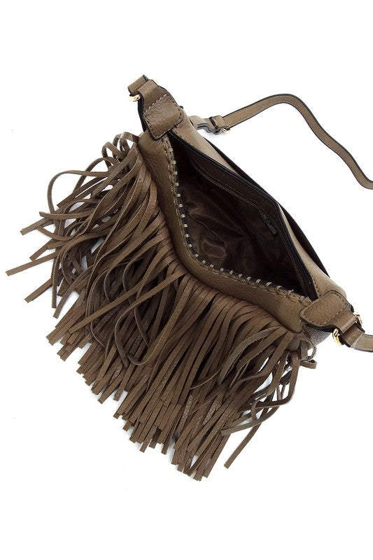 Boho Chic Fringe Hobo Crossbody Bag Fashion World