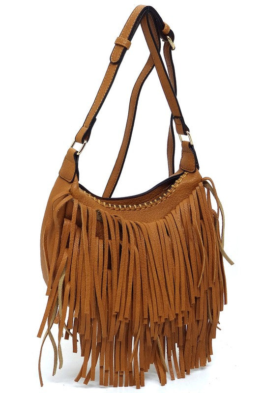 Boho Chic Fringe Hobo Crossbody Bag Fashion World