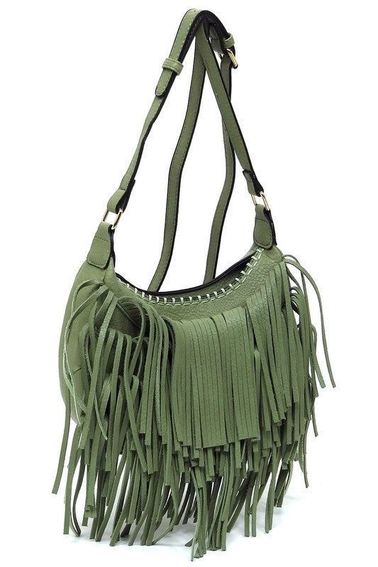 Boho Chic Fringe Hobo Crossbody Bag Fashion World