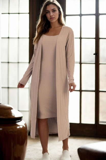 Ribbed Cardigan & Cami Midi Bodycon Dress Set Capella