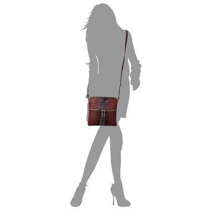 Ostrich Croc Zip Tassel Crossbody Bag Fashion World