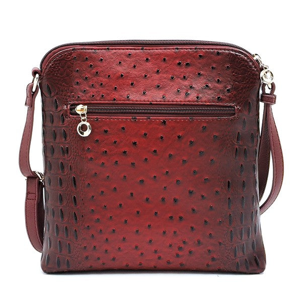 Ostrich Croc Zip Tassel Crossbody Bag Fashion World