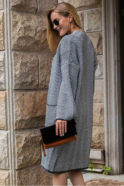 Navy Blue French Herringbone Pattern Cardigan Hope Horizon