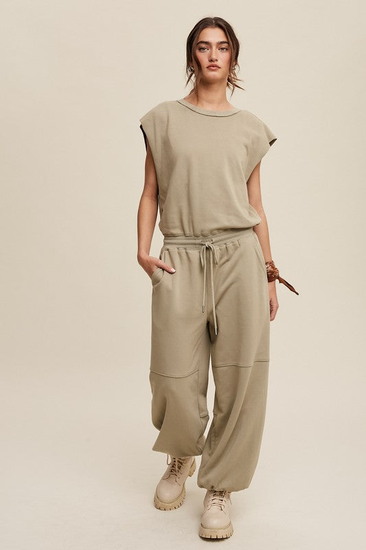 French Terry Loose Jogger Athleisure Jumpsuit