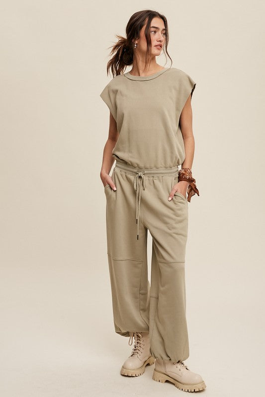 French Terry Loose Jogger Athleisure Jumpsuit