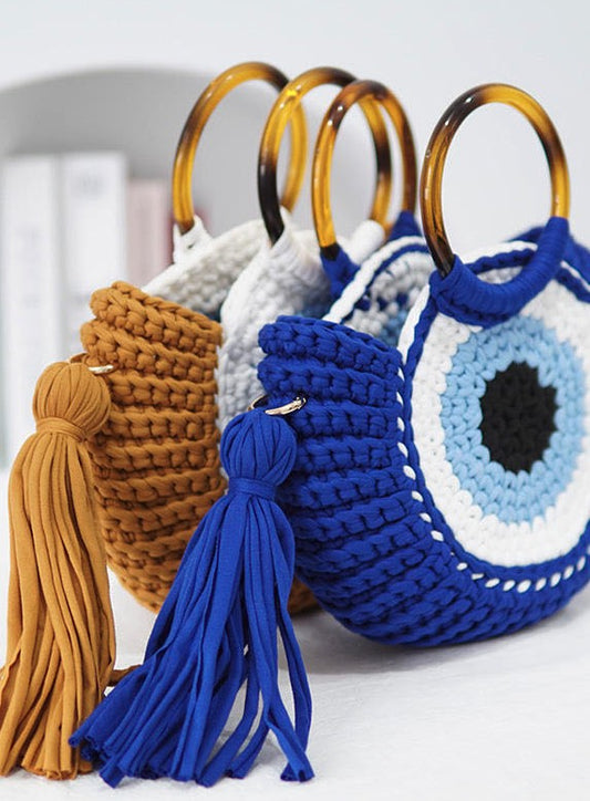 Evil Eye Circular Crochet Handbag  DAME BOHEME