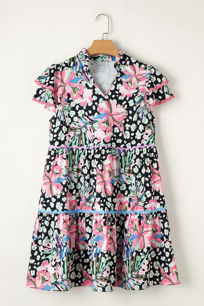 Floral Ricrac Embellished Tiered Mini Dress SHEWIN INC.