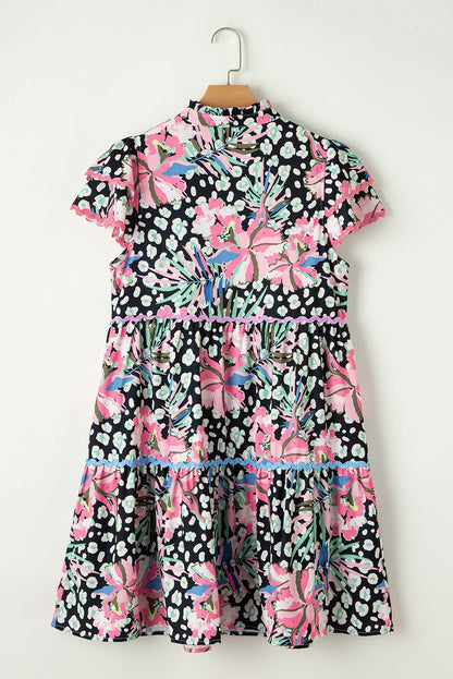 Floral Ricrac Embellished Tiered Mini Dress SHEWIN INC.