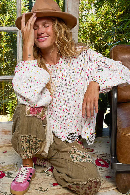 POL Round Neck Fringed Hem Sweater  DAME BOHEME