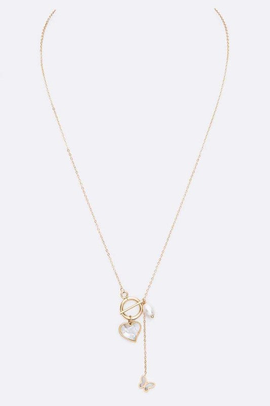 MOP Heart Pearl Butterfly Mix Charm Necklace LA Jewelry Plaza
