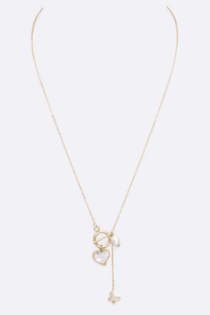 MOP Heart Pearl Butterfly Mix Charm Necklace LA Jewelry Plaza