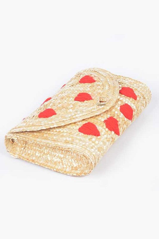 Heart Pattern Straw Convertible Clutch Bag LA Jewelry Plaza