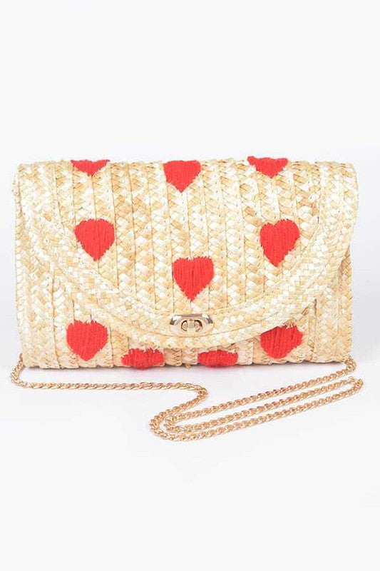 Heart Pattern Straw Convertible Clutch Bag LA Jewelry Plaza