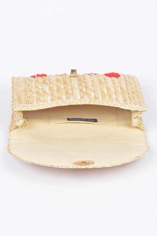 Heart Pattern Straw Convertible Clutch Bag LA Jewelry Plaza