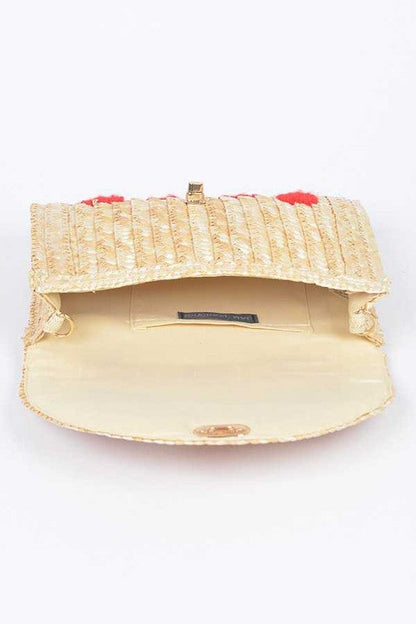 Heart Pattern Straw Convertible Clutch Bag LA Jewelry Plaza
