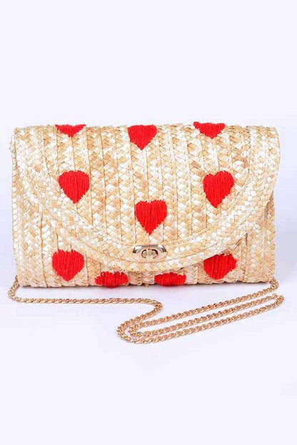 Heart Pattern Straw Convertible Clutch Bag LA Jewelry Plaza