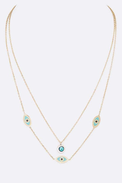 Evil Eye Stainless Steel Layered Fringe Charm Necklace LA Jewelry Plaza