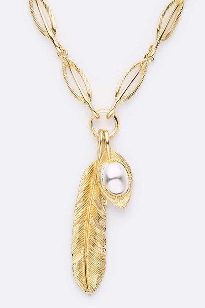 Iconic Pearl Drop Feather Charm Necklace Set LA Jewelry Plaza