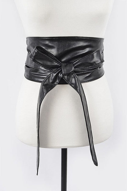 Faux Leather Wrap Around Obi Belt Artini Accessories