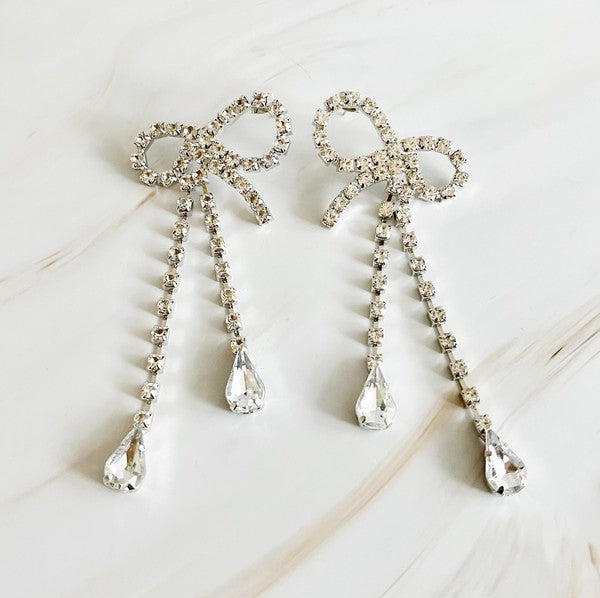 Crystal Rhinestones Bow Drop Earrings