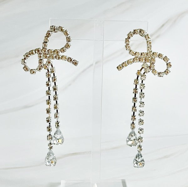 Crystal Rhinestones Bow Drop Earrings