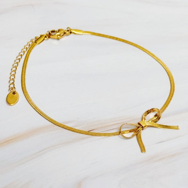 Herringbone Chain Bow Anklet 18K Gold Plated