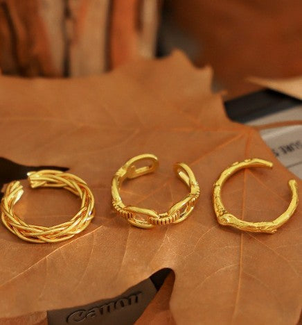 Tree and Vine Artsy Gold Rings Set - Set of 3