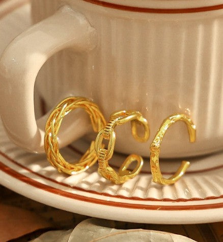 Tree and Vine Artsy Gold Rings Set - Set of 3