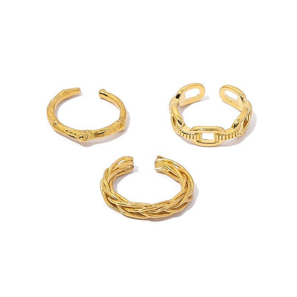 Tree and Vine Artsy Gold Rings Set - Set of 3