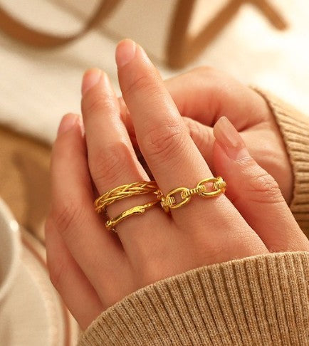 Tree and Vine Artsy Gold Rings Set - Set of 3