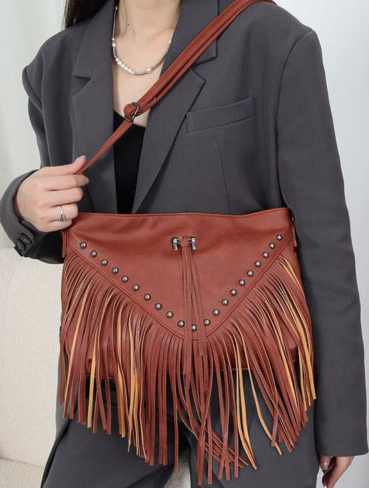 Studded Fringe Crossbody Boho Bag Miss Sparkling