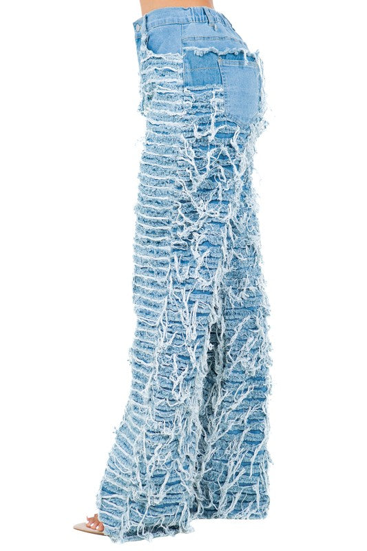 Highly Distressed Light Blue Textured Jeans