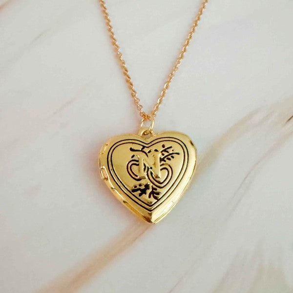 Nostalgic Heart Initial Open Locket Necklace 18K Gold Plated