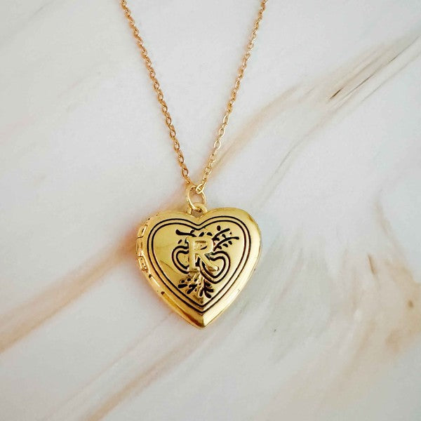 Nostalgic Heart Initial Open Locket Necklace 18K Gold Plated