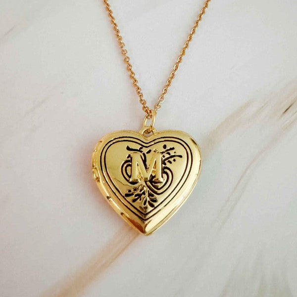 Nostalgic Heart Initial Open Locket Necklace 18K Gold Plated