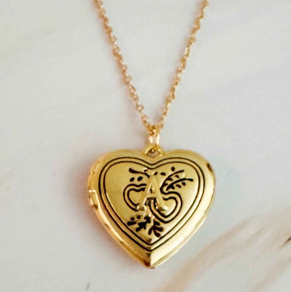 Nostalgic Heart Initial Open Locket Necklace 18K Gold Plated