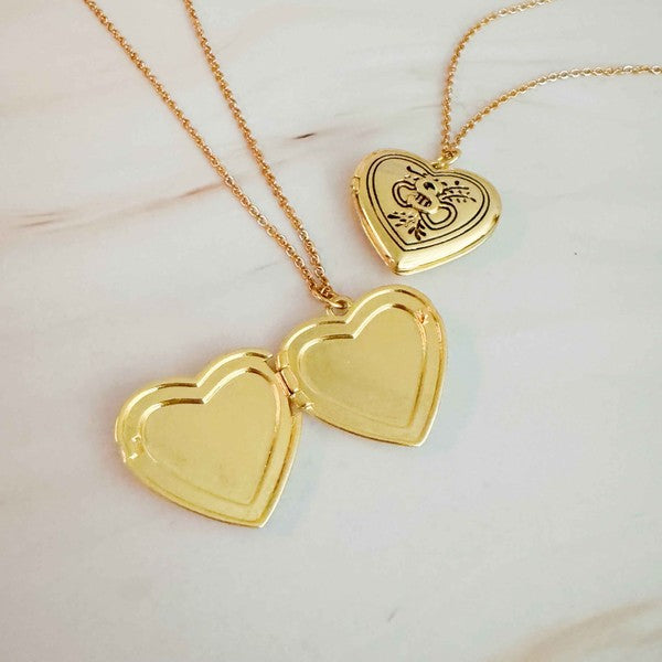 Nostalgic Heart Initial Open Locket Necklace 18K Gold Plated