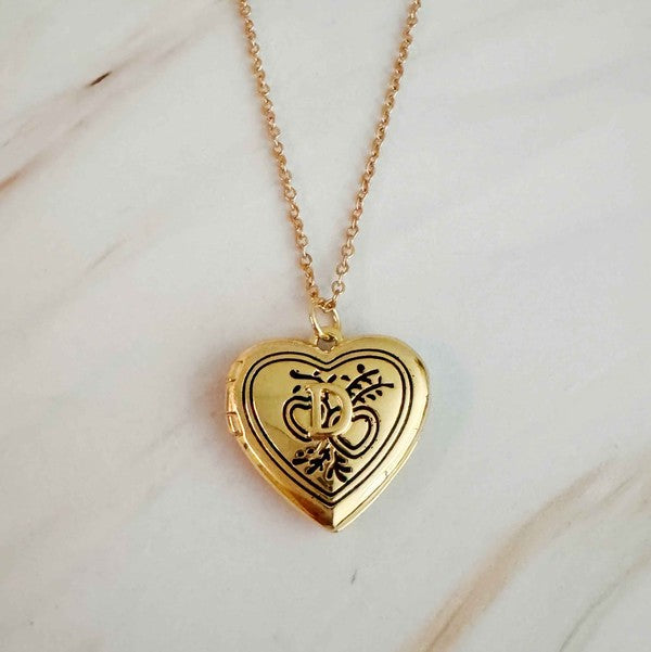 Nostalgic Heart Initial Open Locket Necklace 18K Gold Plated